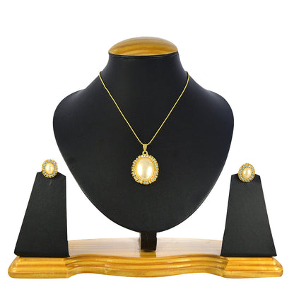 Gold-Polished Alloy Pearl Drop Pendant Set - The Pari