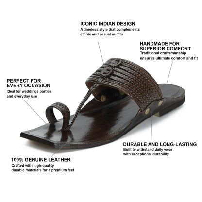 Stepsoft Men'S Brown Sqaure Toe Kolhapuri Chappal | Handcrafted Leather Slip-On Ethnic Footwear