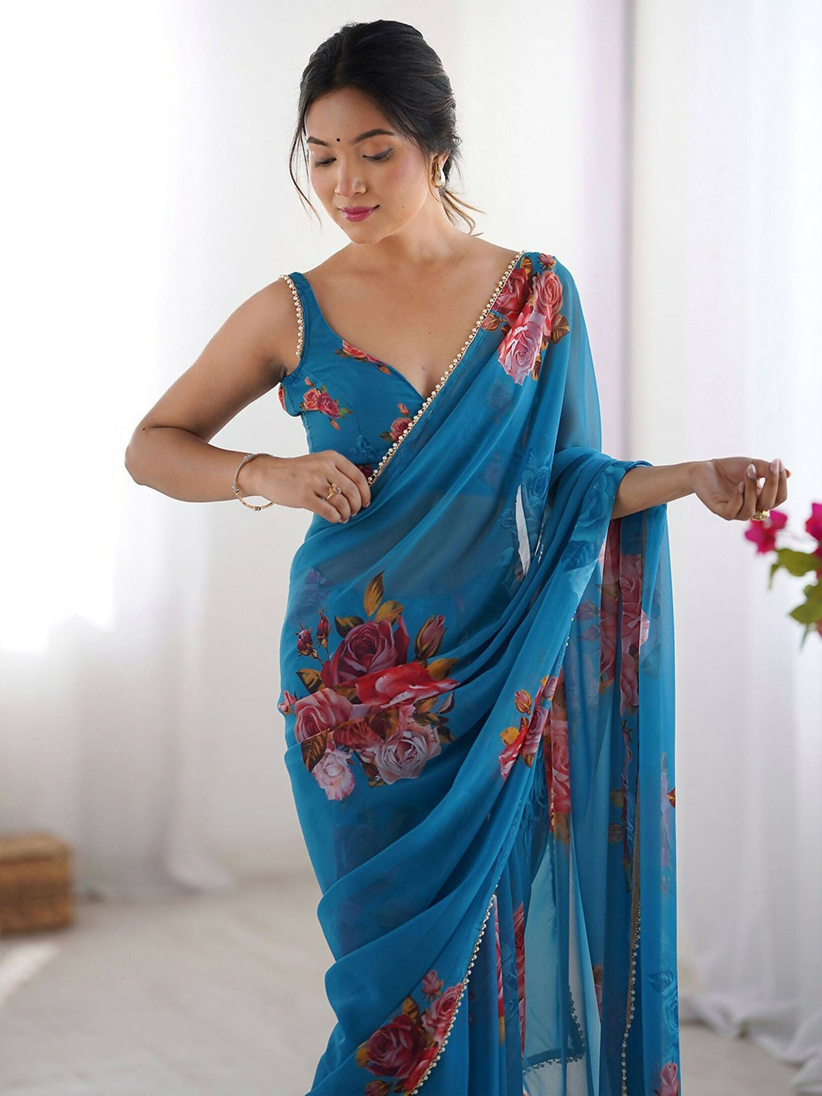 Traditional Partywear Blue Georgette Fancy Saree-Pavitra