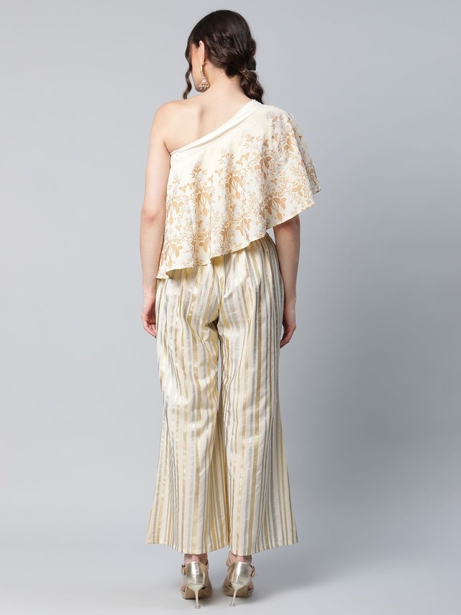 Ahalyaa Women Off White Crepe Floral Printed Top with Palazzos
