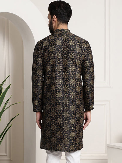 Sojanya Men Black & Brown Ethnic Motifs Printed Kurta
