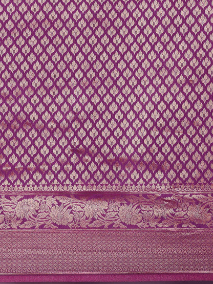Saree Mall Purple Ethnic Motifs Zari Silk Blend Banarasi Sarees