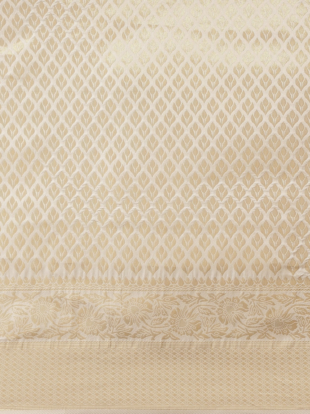 Saree Mall Cream-Coloured Zari Silk Blend Kanjeevaram Sarees