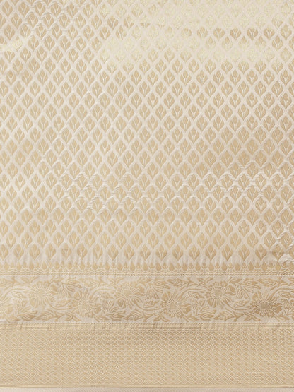 Saree Mall Cream-Coloured Zari Silk Blend Kanjeevaram Sarees