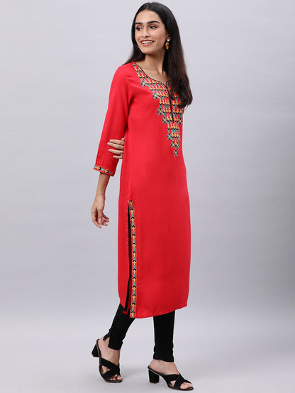 Souchii Red Yoke Design Thread Work Grandeur & Majestic Artwork Kurta