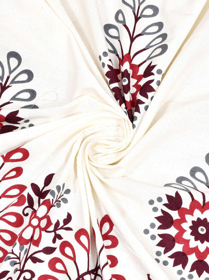 JAIPUR FABRICWhite Red Ethnic Motifs Cotton 250 TC King Bedsheet With 2 Pillow Covers