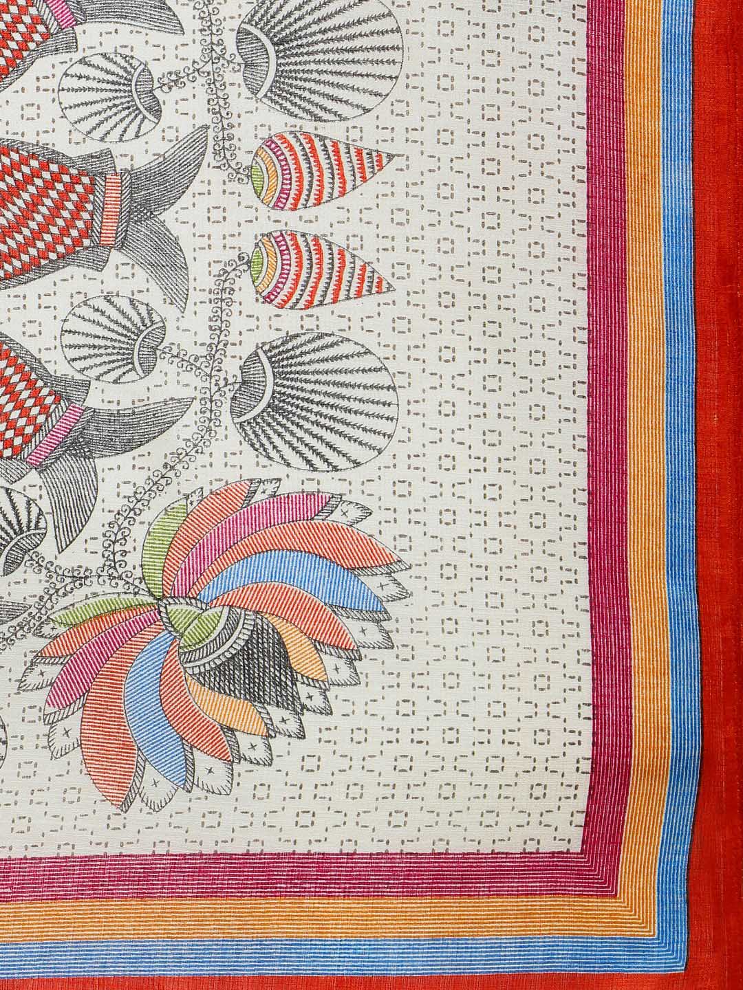 Saree Mall Blue & Beige Art Silk Printed Bhagalpuri Saree