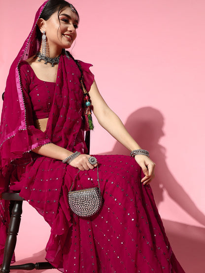 Tikhi Imli Embellished Poly-Georgette Saree with Solid border