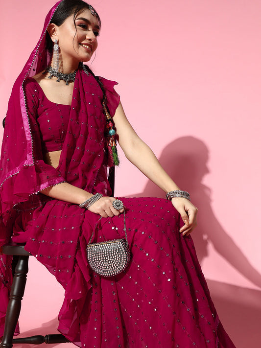 Tikhi Imli Embellished Poly-Georgette Saree with Solid border