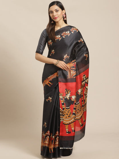Saree Mall Black & Red Printed Saree