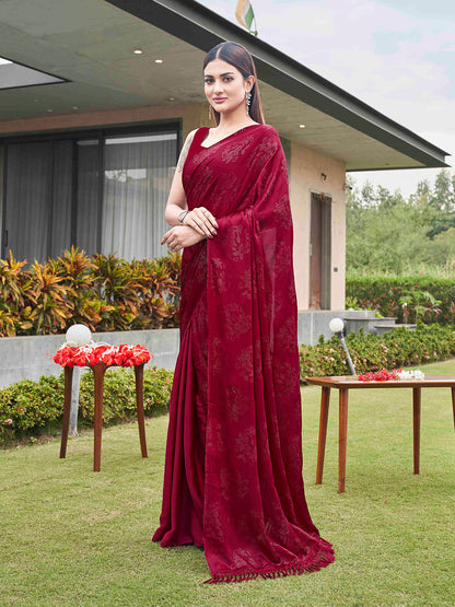 Tikhi Imli Embellished Half and half Satin Saree With Tassels
