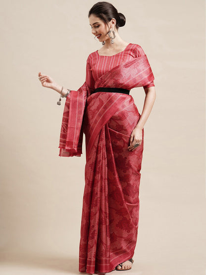 Saree Mall Red & White Ethnic Motifs Art Silk Saree