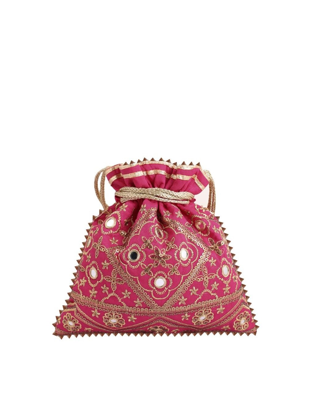 Masq Pink & Gold-Toned Embellished Embroidered Potli Clutch