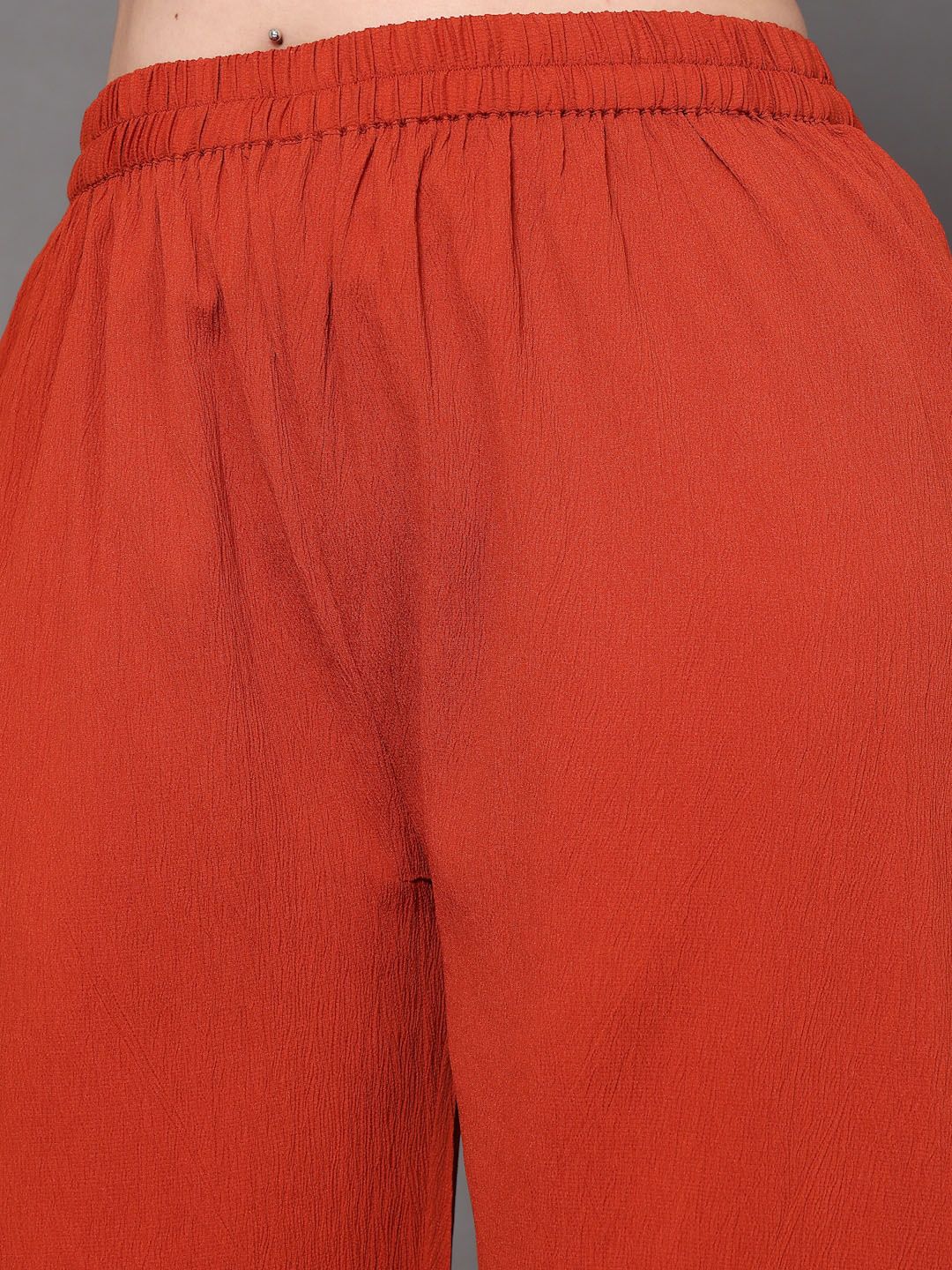 Sztori Plus Size V Neck Regular Silk Crepe Straight Kurta with Trousers