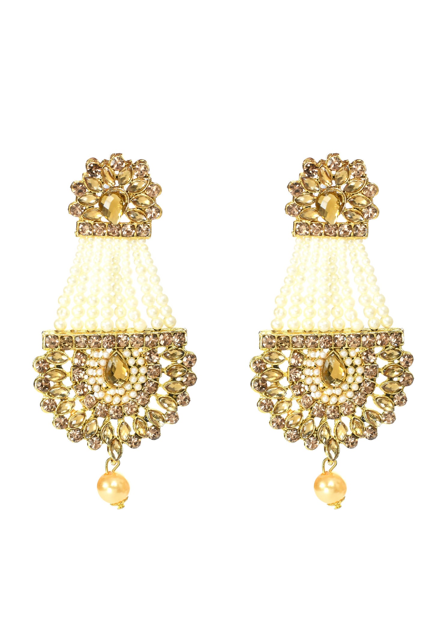 Mominos Fashion Johar Kamal Earrings With Kundan & Pearls Work