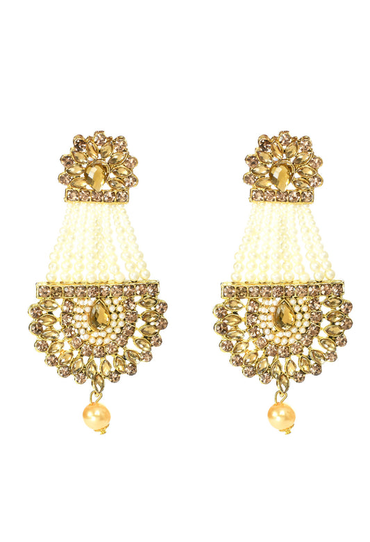 Mominos Fashion Johar Kamal Earrings With Kundan & Pearls Work