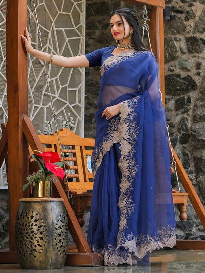 Tikhi Imli Blue Embroidered Organza Saree