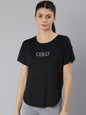 MKH Women Black Typography Extended Sleeves Dri-FIT Sports T-shirt