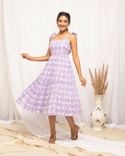 FIORRA Women's Lavender Cotton Floral Printed Dress