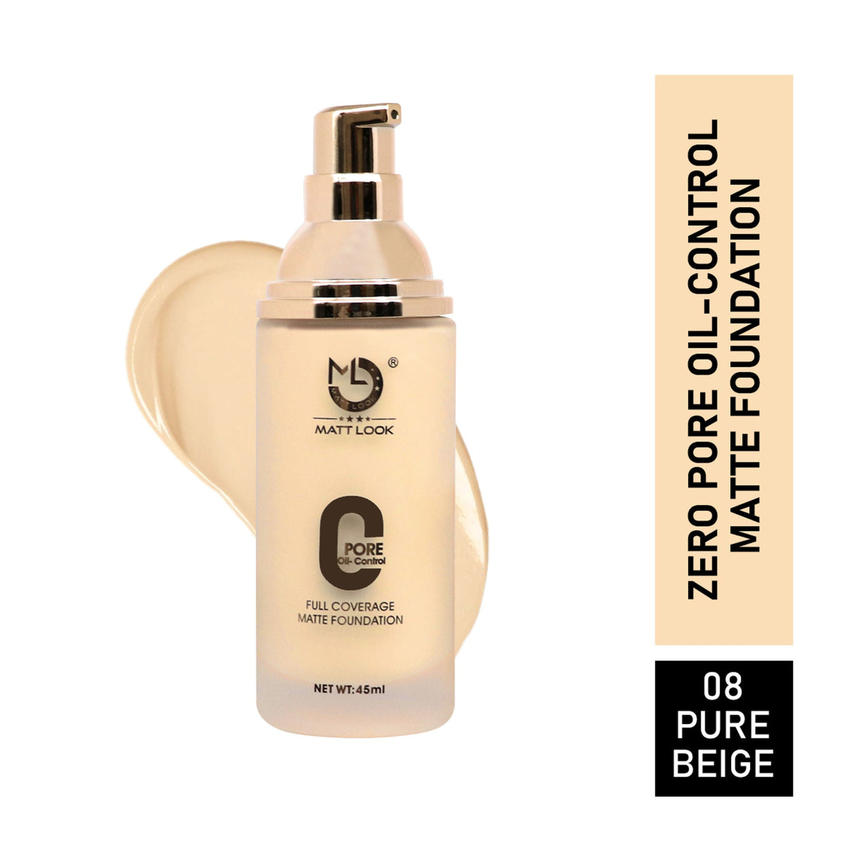 Matt Look Zero Pore Oil Control Full Coverage Matte Foundation - Pure Beige