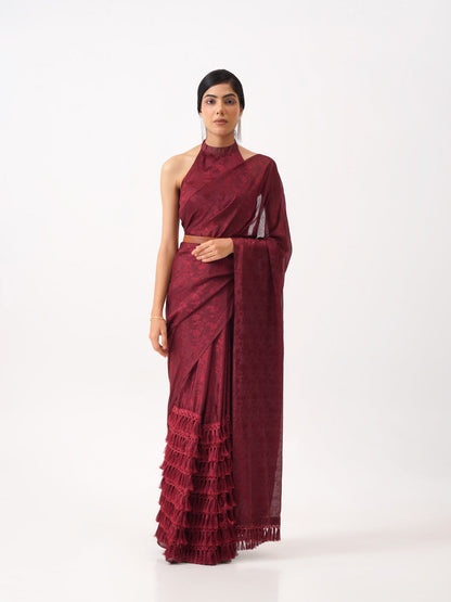Tikhi Imli Maroon Woven Design Saree