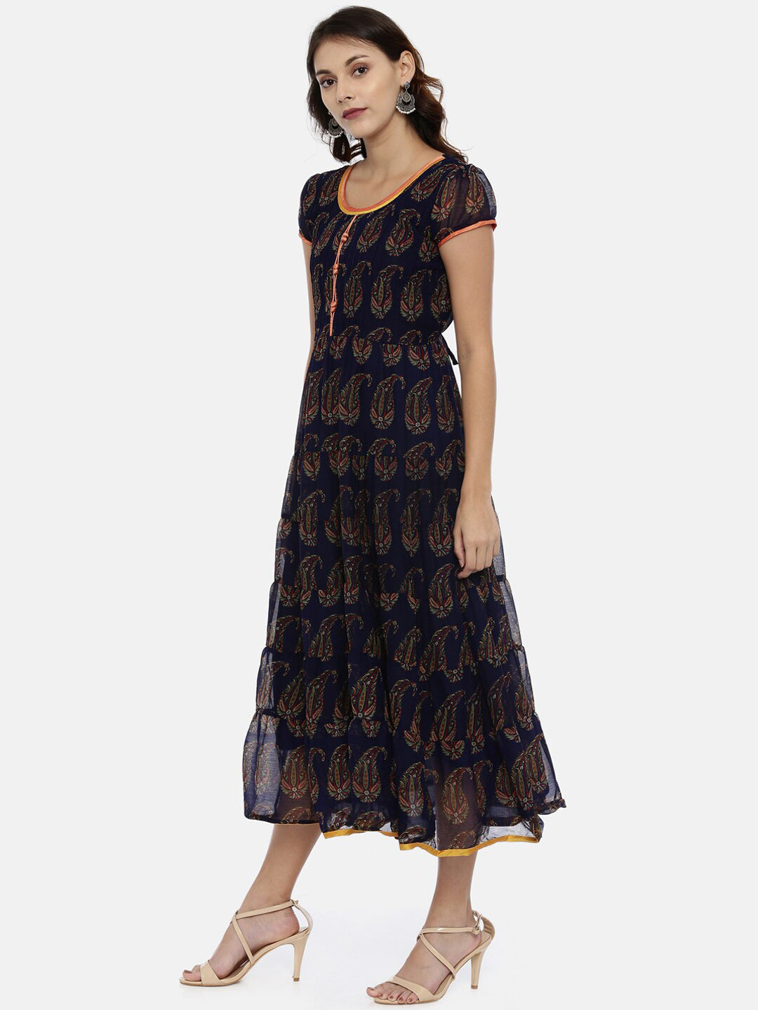 Souchii Women Navy Blue Printed Fit And Flare Dress
