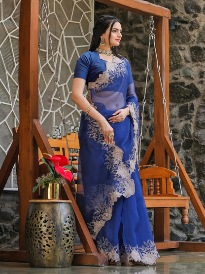 Tikhi Imli Blue Embroidered Organza Saree