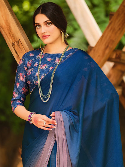 Saree Mall Blue & Mauve Ombre Dyed Sarees