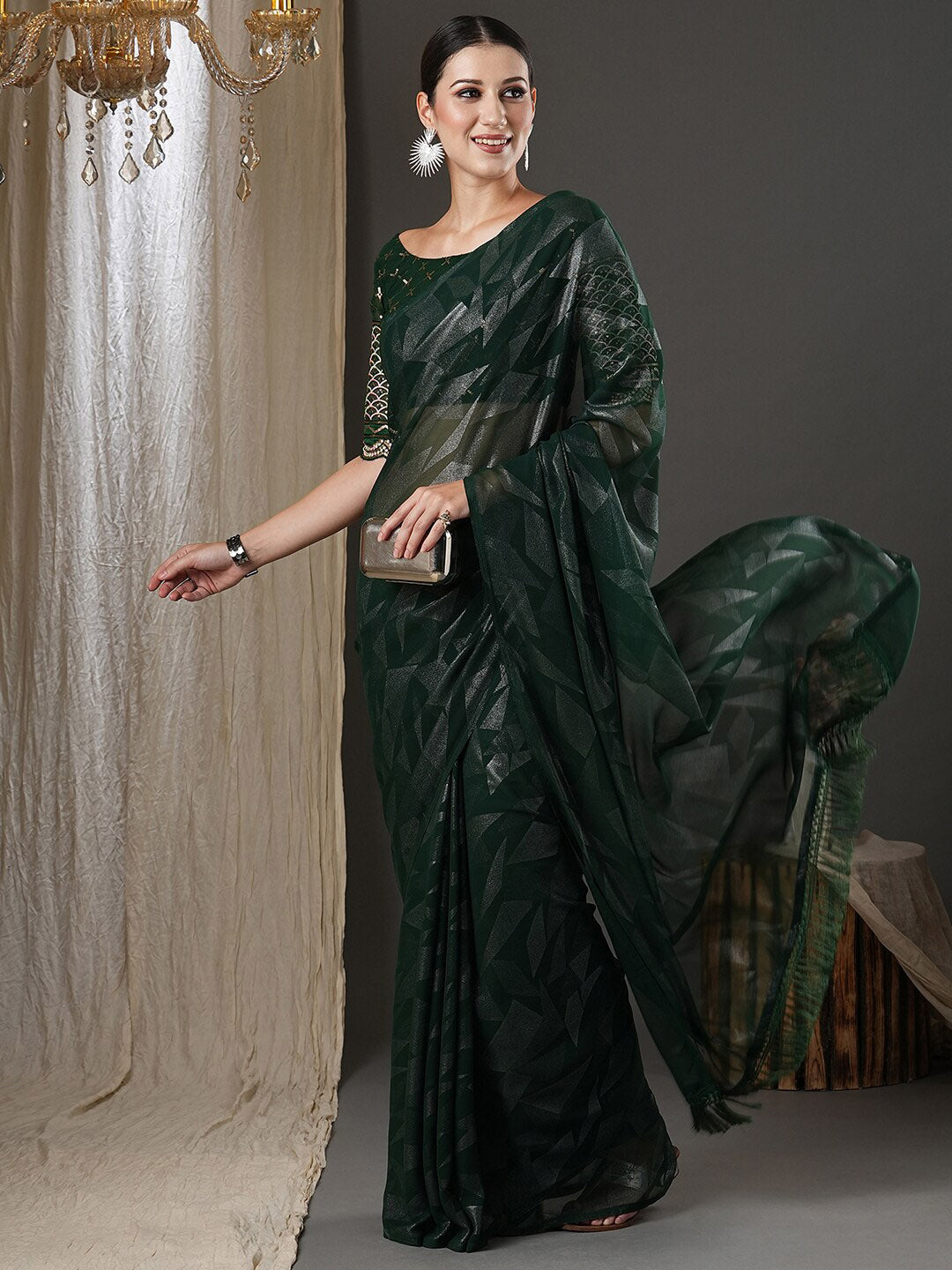 Saree Mall Green Abstract Printed Pure Georgette Saree