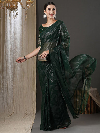 Saree Mall Green Abstract Printed Pure Georgette Saree