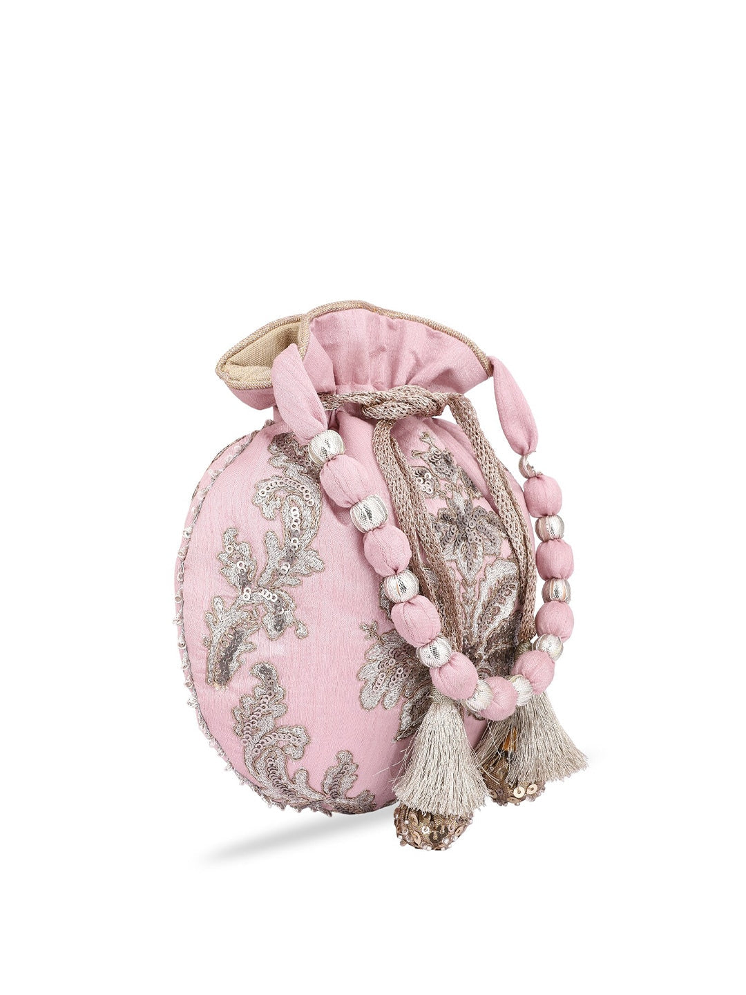 Masq Pink & Gold-Toned Embellished Embroidered Potli Clutch