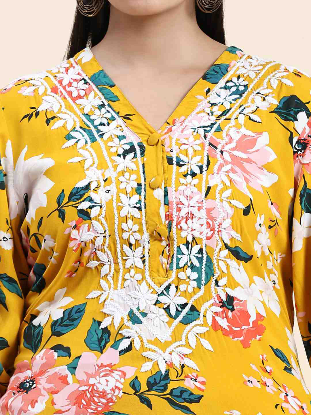 HOUSE OF KARI Floral Printed Chikankari Regular Straight Pure Cotton Kurta with Trousers