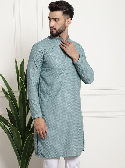 Sojanya Woven Design Mandarin Collar Straight Cotton Kurta