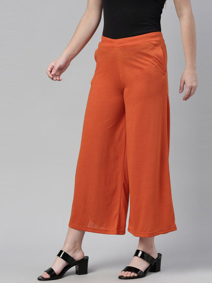 Souchii Women Orange Knitted Palazzo
