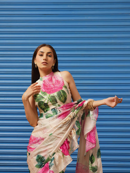 Tikhi Imli Floral Printed Poly Crepe Saree