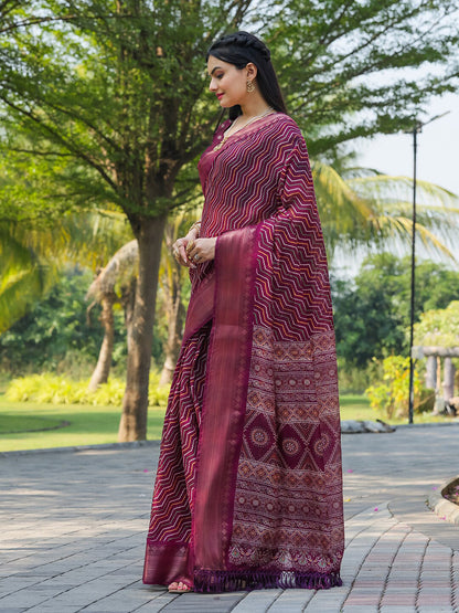 Tikhi Imli Leheriya Printed Zari Ready to Wear Saree