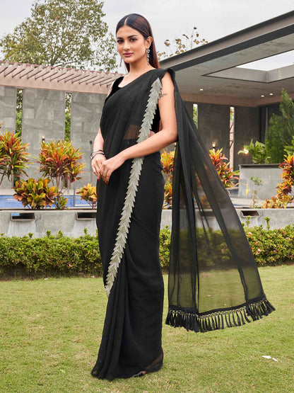 Tikhi Imli Black Beads and Stones Saree