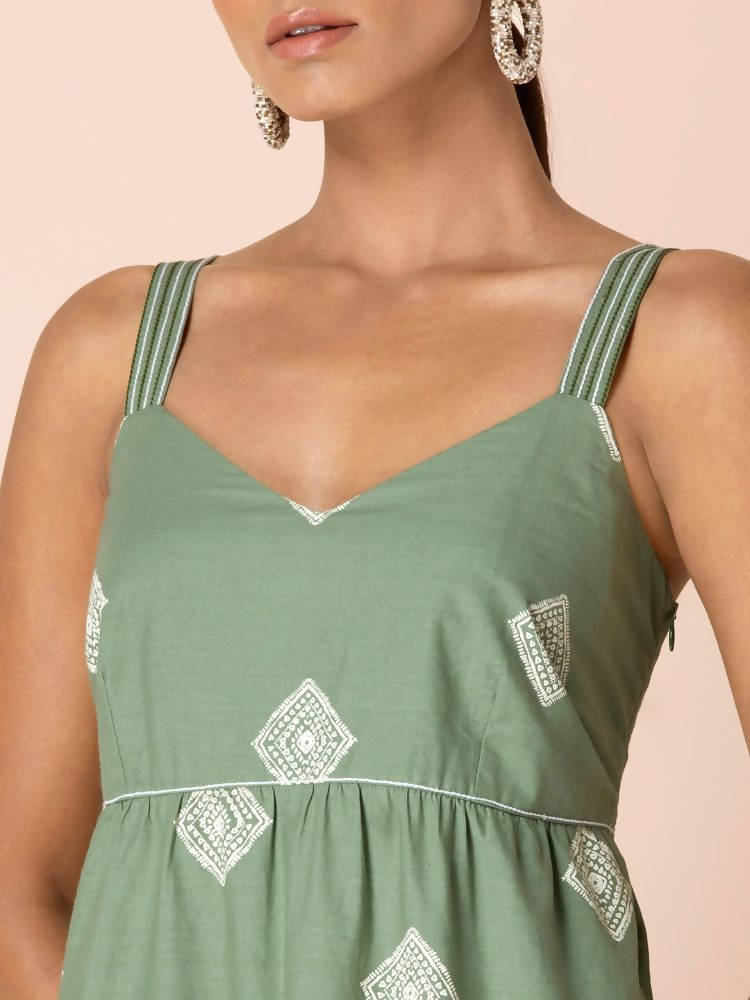 Indya Green Tribal Tiered Maxi Dress