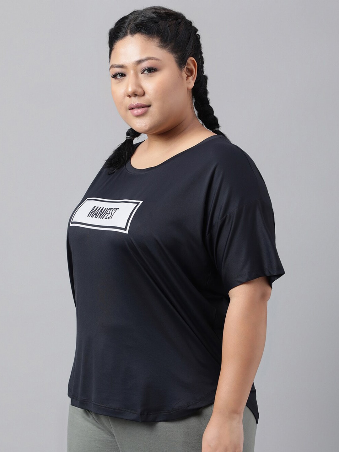 MKH Plus Size Typography Printed Relaxed Fit Dri-FIT T-shirt