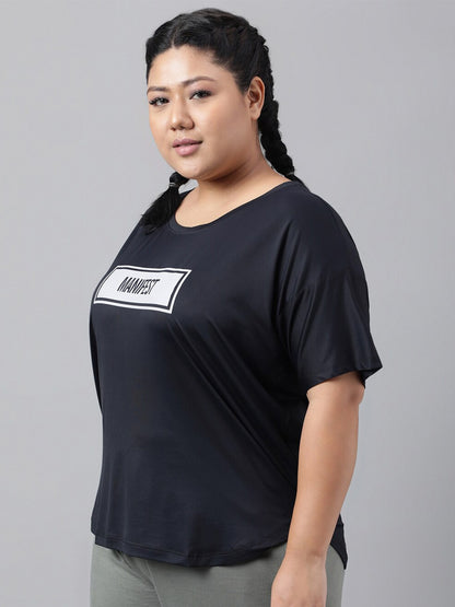 MKH Plus Size Typography Printed Relaxed Fit Dri-FIT T-shirt