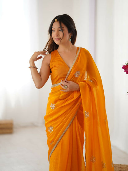 Yellow Fendy Designer Beads Moti,Val Sequence Work Saree - Siara