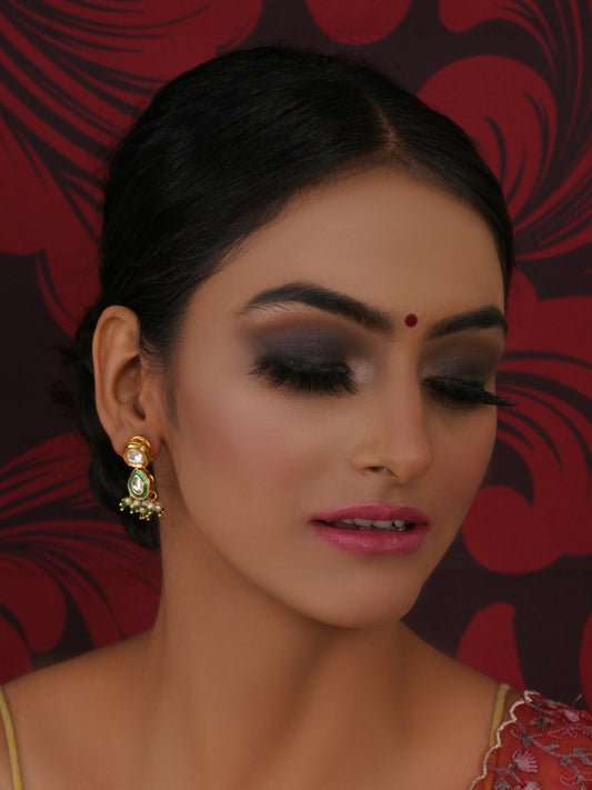 Dual Kundan Stone with Earrings (Gold) - Ruby Raang