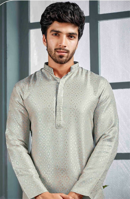 Joban Fashion Men's Grey Poly Jacquard Kurta Pajama