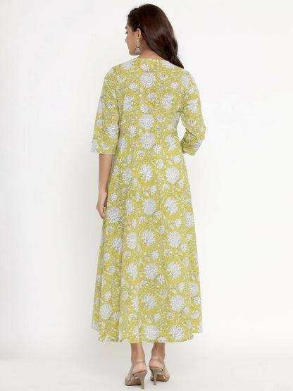 Miravan Women's Cotton Floral Printed Anarkali Kurta