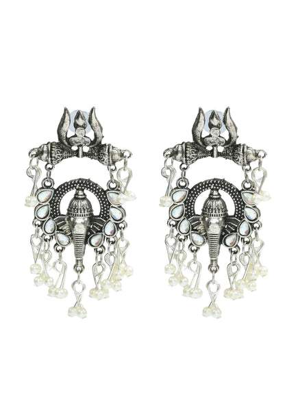 Mominos Fashion Johar Kamal Oxidised Silver-Plated Ganesha Design Necklace Choker Set