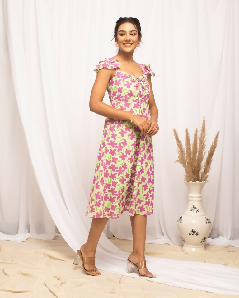 FIORRA Women's Pink Georgette Floral Printed Dress