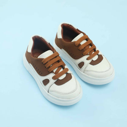 Tiny Bugs Boys Lace Up Casual Shoes - White & Brown