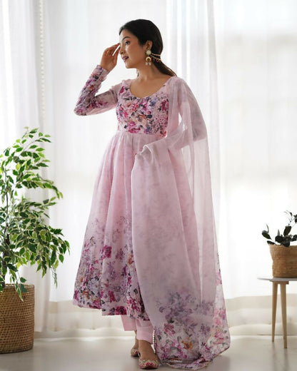 Joban Fashion Pink Kurta Set Organza Sequin Embroidery Work