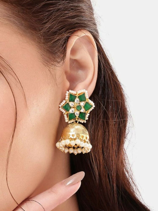 Nuyug 22K Gold Plated Panna Jhumki Earrings