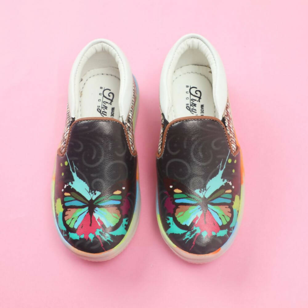 Tiny Bugs Unisex Butterfly Printed Slip Ons Sneakers - Black